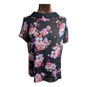 Peter Pan collar sheer floral chiffon blouse size     S